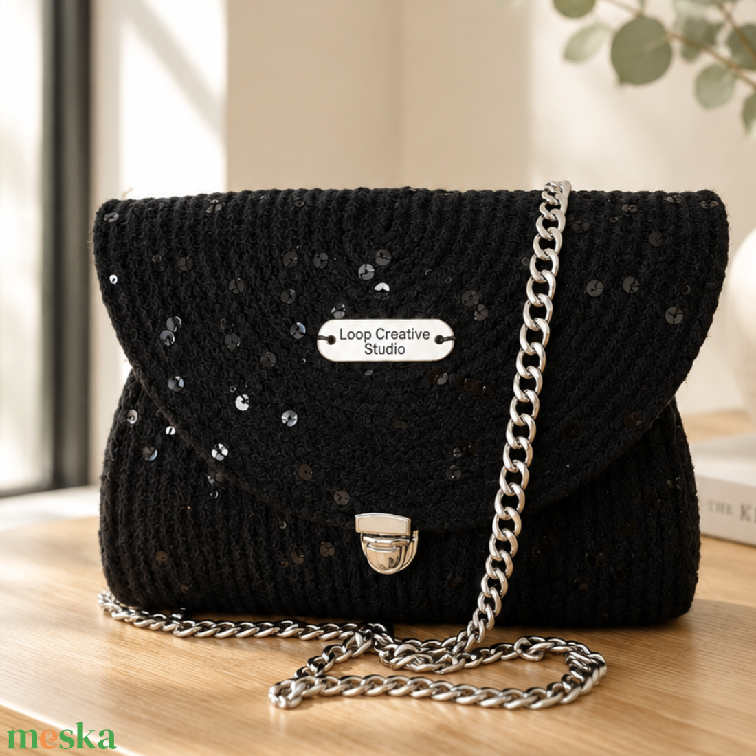Flitteres Luna Flap Bag � Sparkle Edition /  Kézműves Pamut Zsinórfonal Válltáska Lánccal / Ünnepi / Alkalmi Női Táska - táska & tok - kézitáska & válltáska - alkalmi táska - Meska.hu
