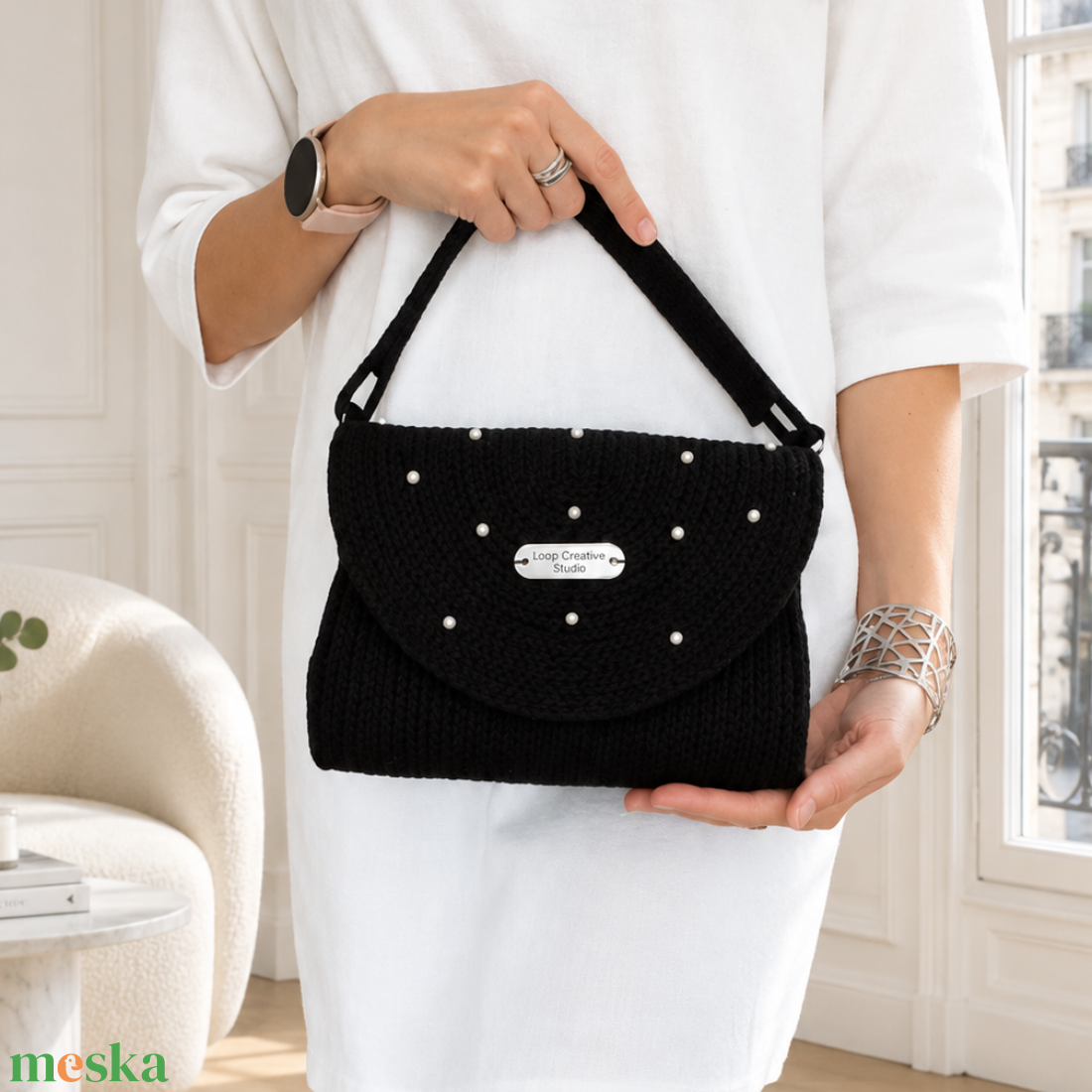 Pearl Edition Luna Flap Bag � Gyöngyös Pamut Zsinórfonal Válltáska / Ünnepi Alkalmi Női Táska - táska & tok - kézitáska & válltáska - alkalmi táska - Meska.hu