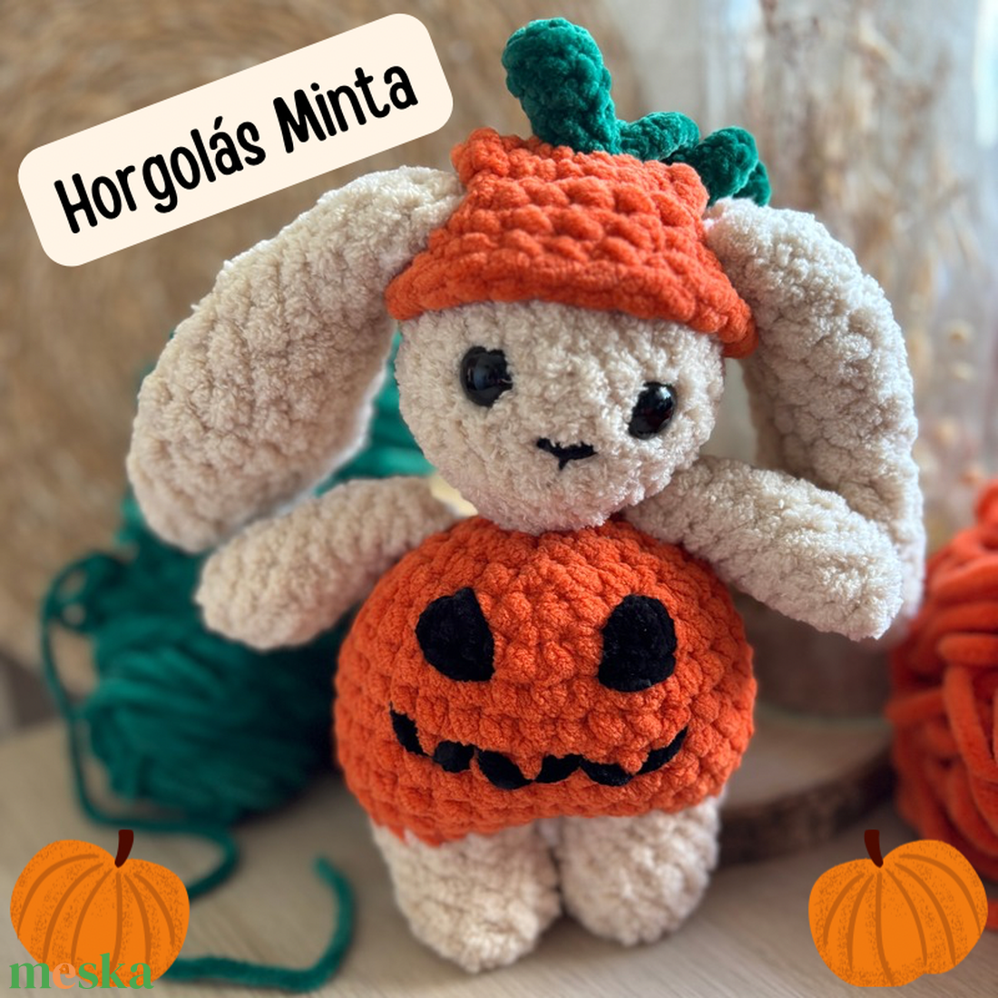 HORGOLÁS MINTA Halloween jelmezes nyuszi - kellékek & szerszámok - szerszámok, eszközök - eszköz kötéshez, horgoláshoz - Meska.hu