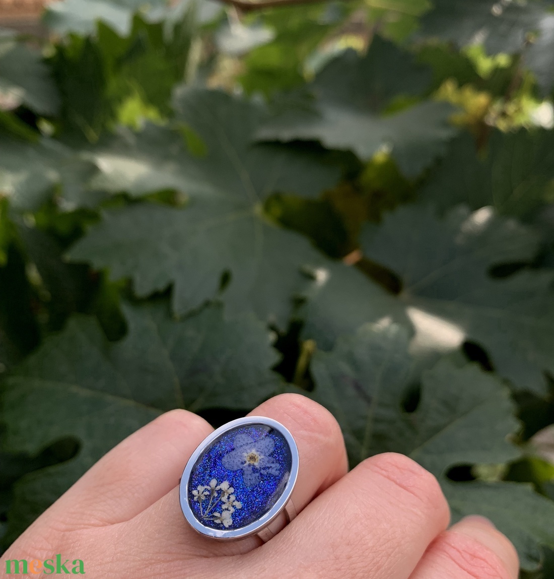 Tengerészkék nyaklánc-gyűrű ékszerszett - ékszer - ékszerszett - Meska.hu