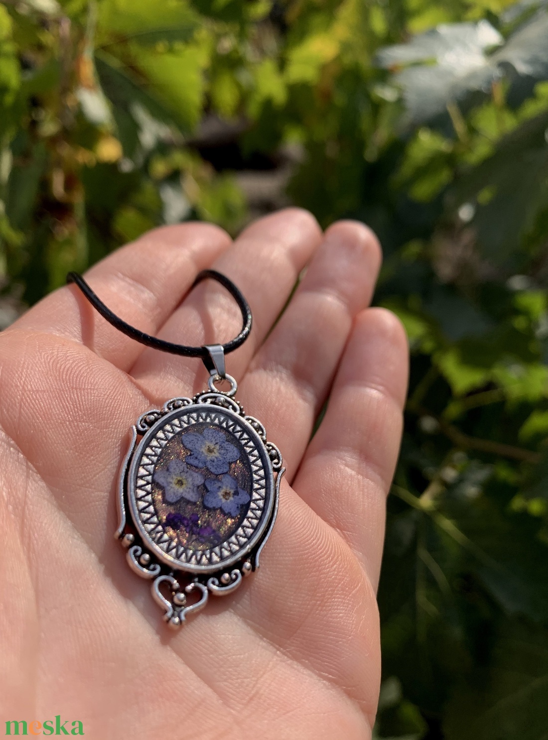 Arany-szürke szárított virágos nyaklánc-gyűrű ékszerszett - ékszer - ékszerszett - Meska.hu