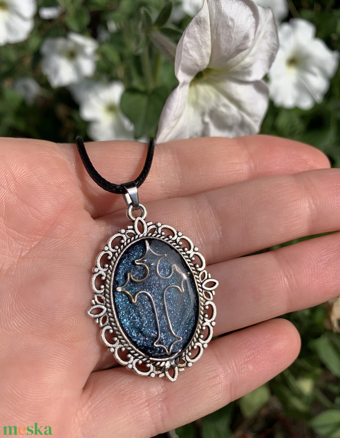 Türkiz keresztes nyaklánc - ékszer - nyaklánc - medálos nyaklánc - Meska.hu