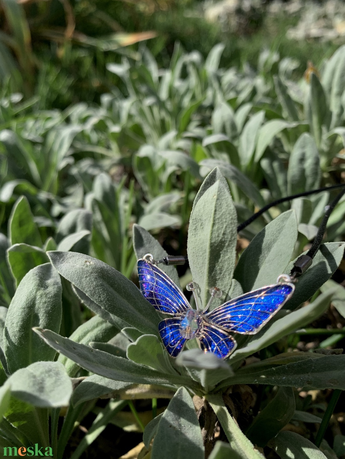 Tengerészkék pillangós medál - ékszer - nyaklánc - medál - Meska.hu