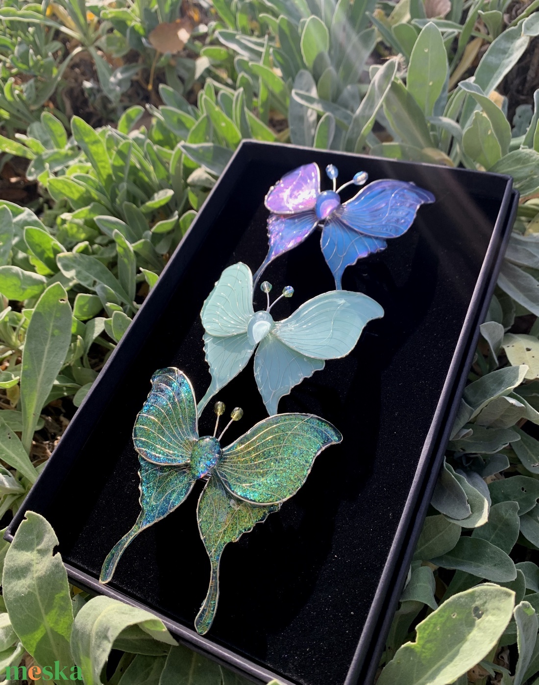 Zöld pillangós epoxy hajcsat - ruha & divat - hajdísz & hajcsat - hajdísz - Meska.hu