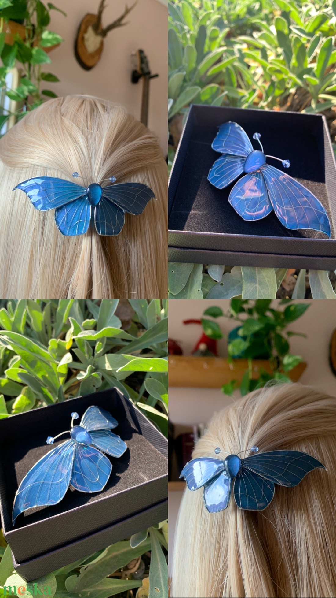 Kék pillangós epoxy hajcsat - ruha & divat - hajdísz & hajcsat - hajdísz - Meska.hu