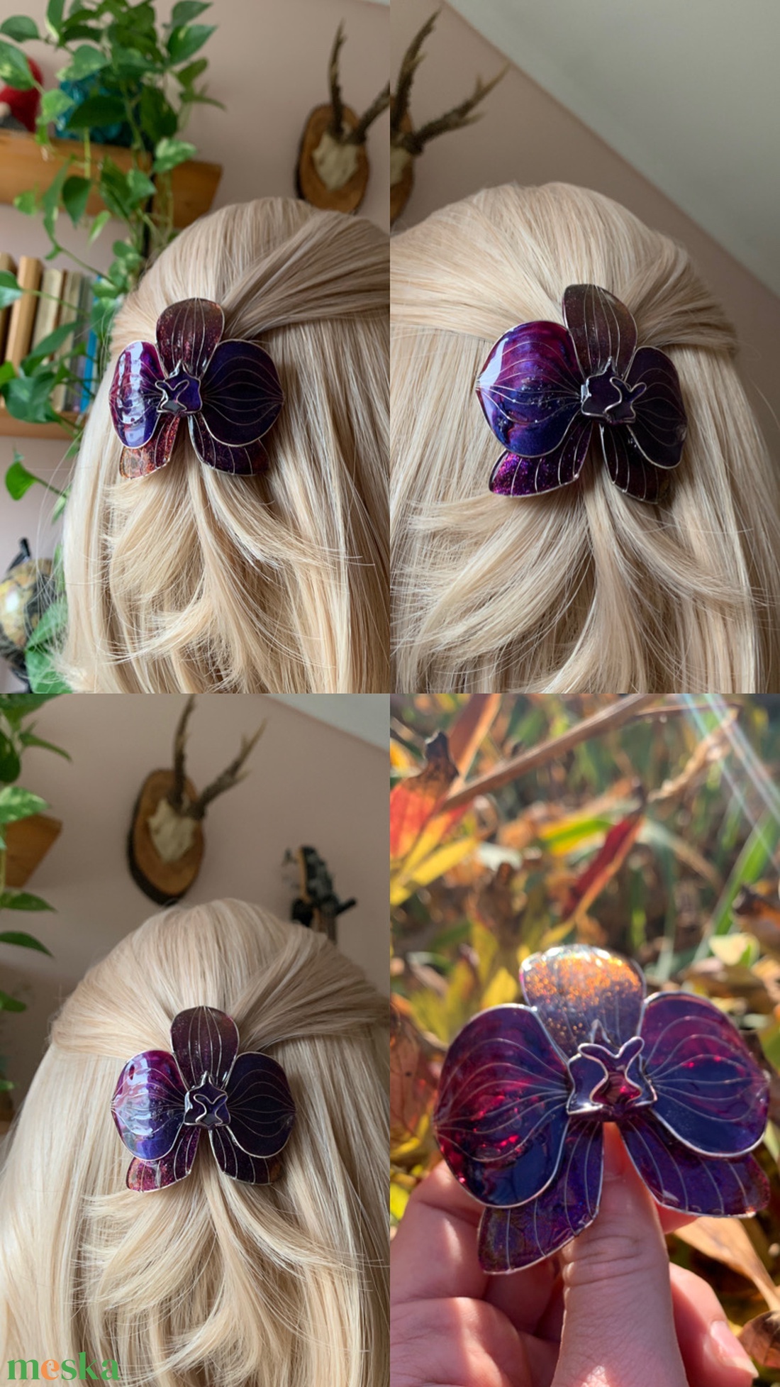 Lila orchidea epoxy hajcsat - ruha & divat - hajdísz & hajcsat - hajdísz - Meska.hu