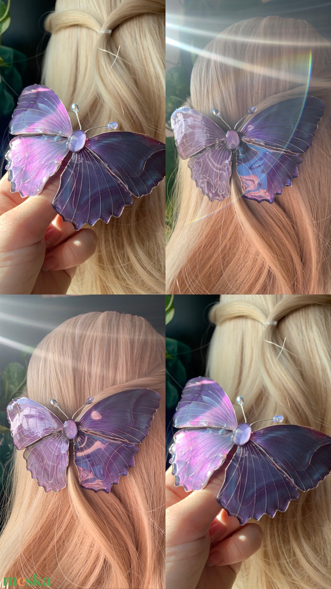Lila azúrlepke hajcsat - ruha & divat - hajdísz & hajcsat - hajdísz - Meska.hu