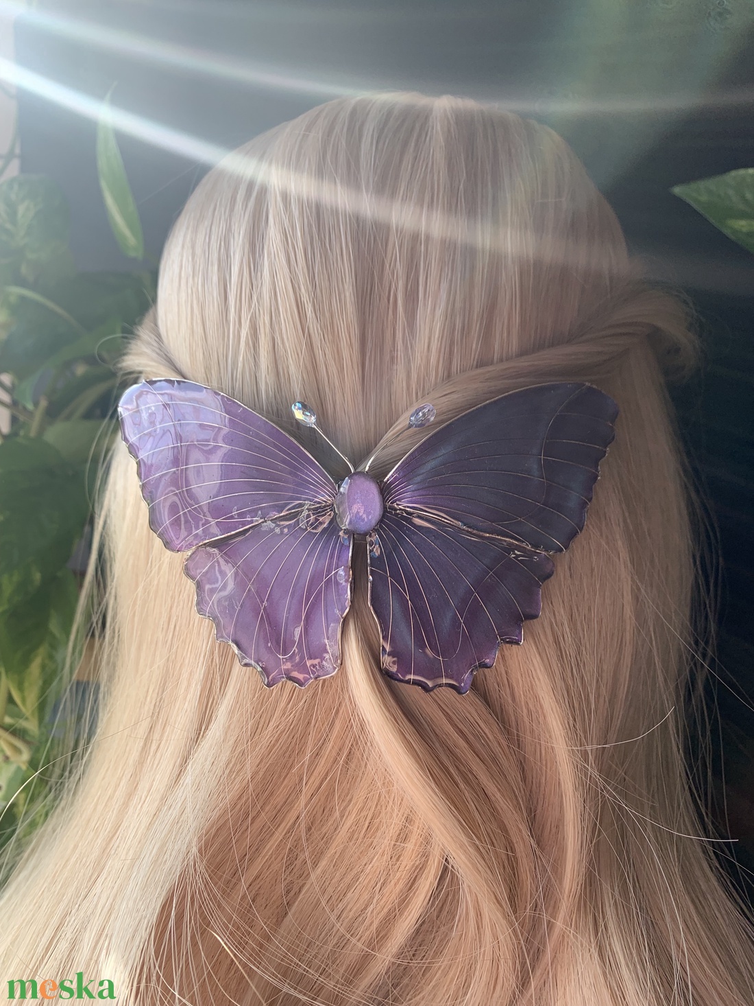 Lila azúrlepke hajcsat - ruha & divat - hajdísz & hajcsat - hajdísz - Meska.hu