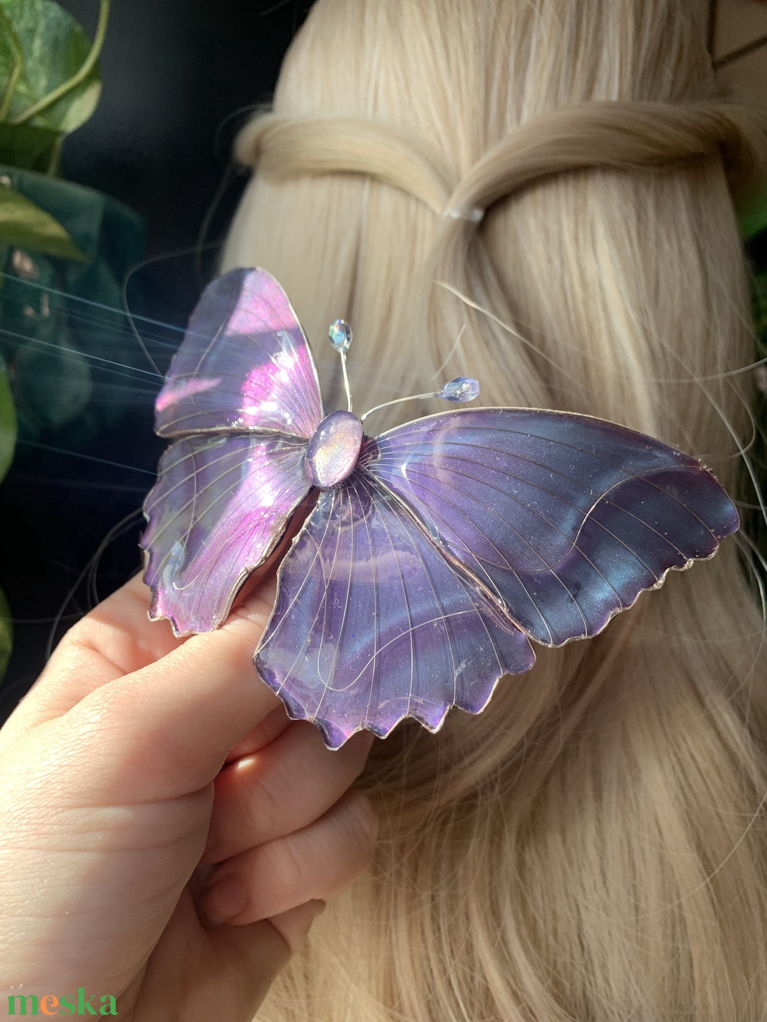 Lila azúrlepke hajcsat - ruha & divat - hajdísz & hajcsat - hajdísz - Meska.hu