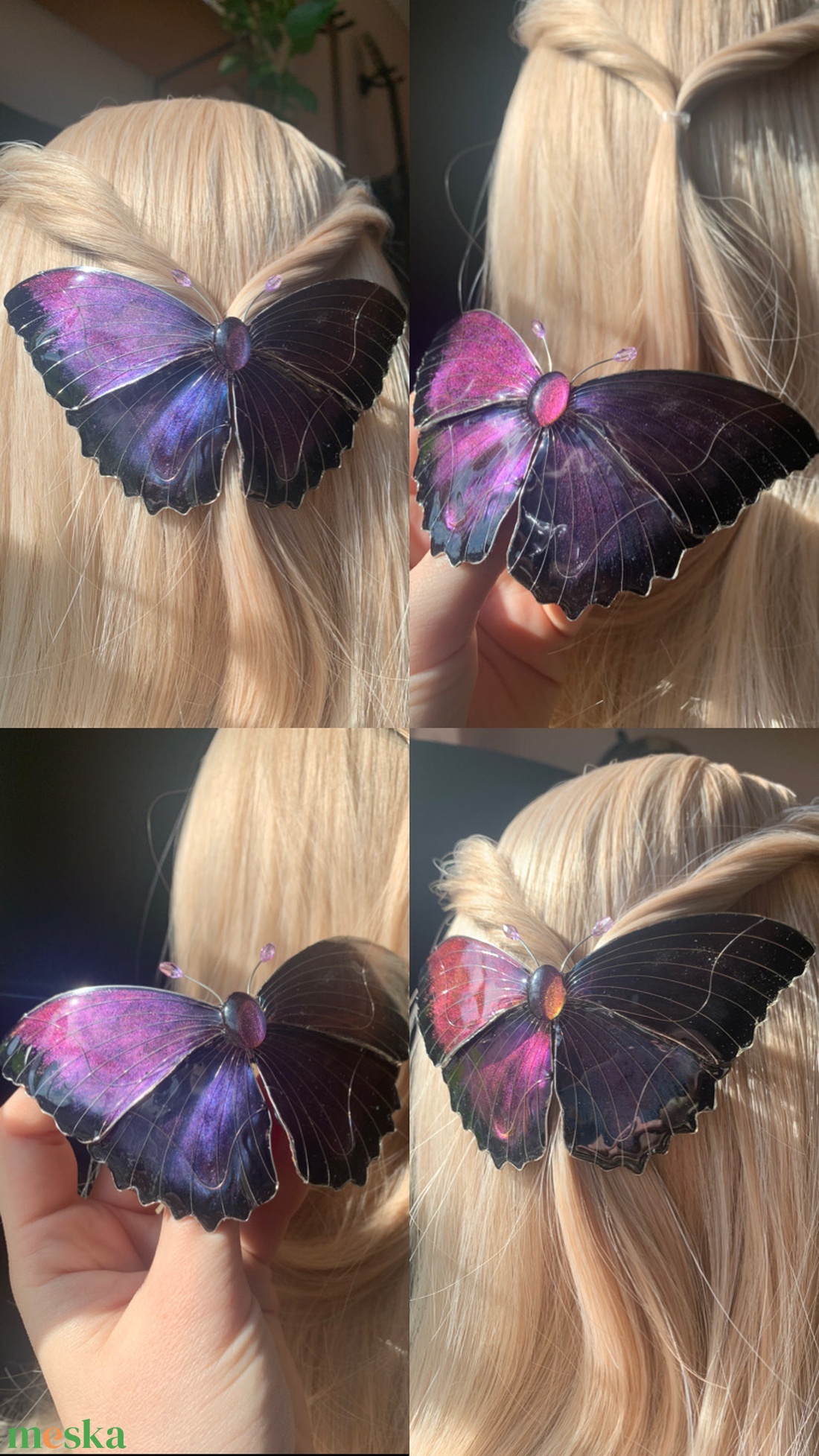 Lila-fekete azúrlepke hajcsat - ruha & divat - hajdísz & hajcsat - hajdísz - Meska.hu