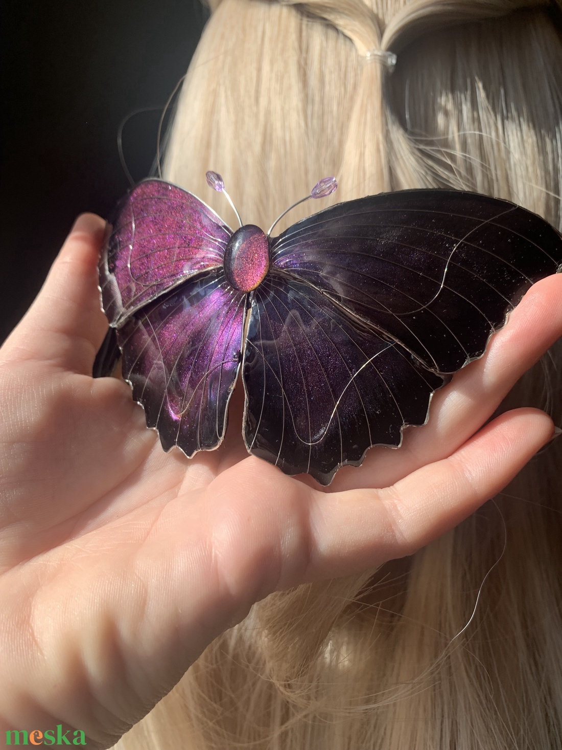 Lila-fekete azúrlepke hajcsat - ruha & divat - hajdísz & hajcsat - hajdísz - Meska.hu