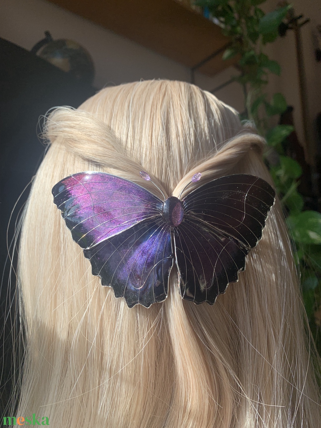 Lila-fekete azúrlepke hajcsat - ruha & divat - hajdísz & hajcsat - hajdísz - Meska.hu