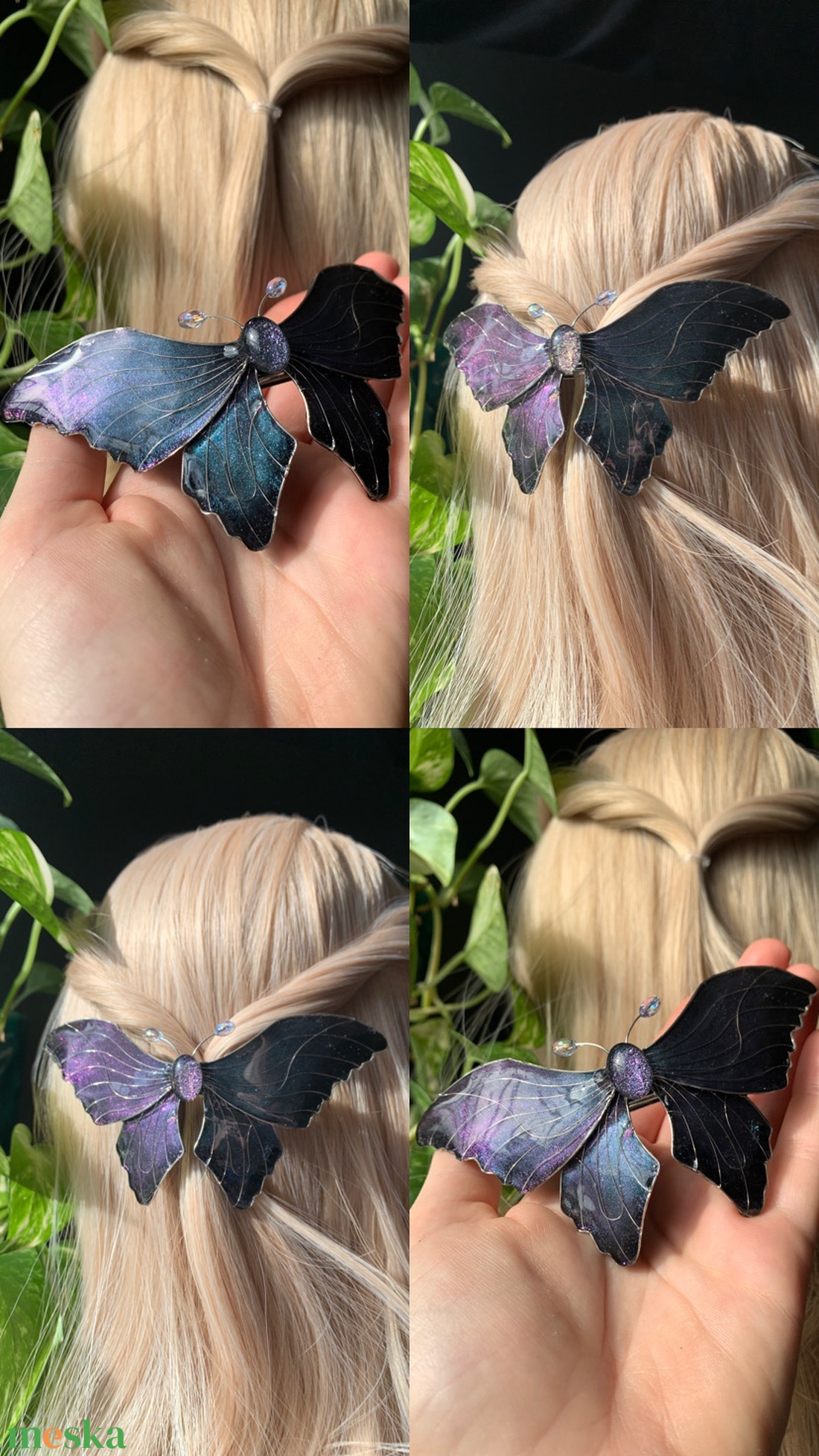 Türkiz-lila pillangós hajcsat - ruha & divat - hajdísz & hajcsat - hajdísz - Meska.hu