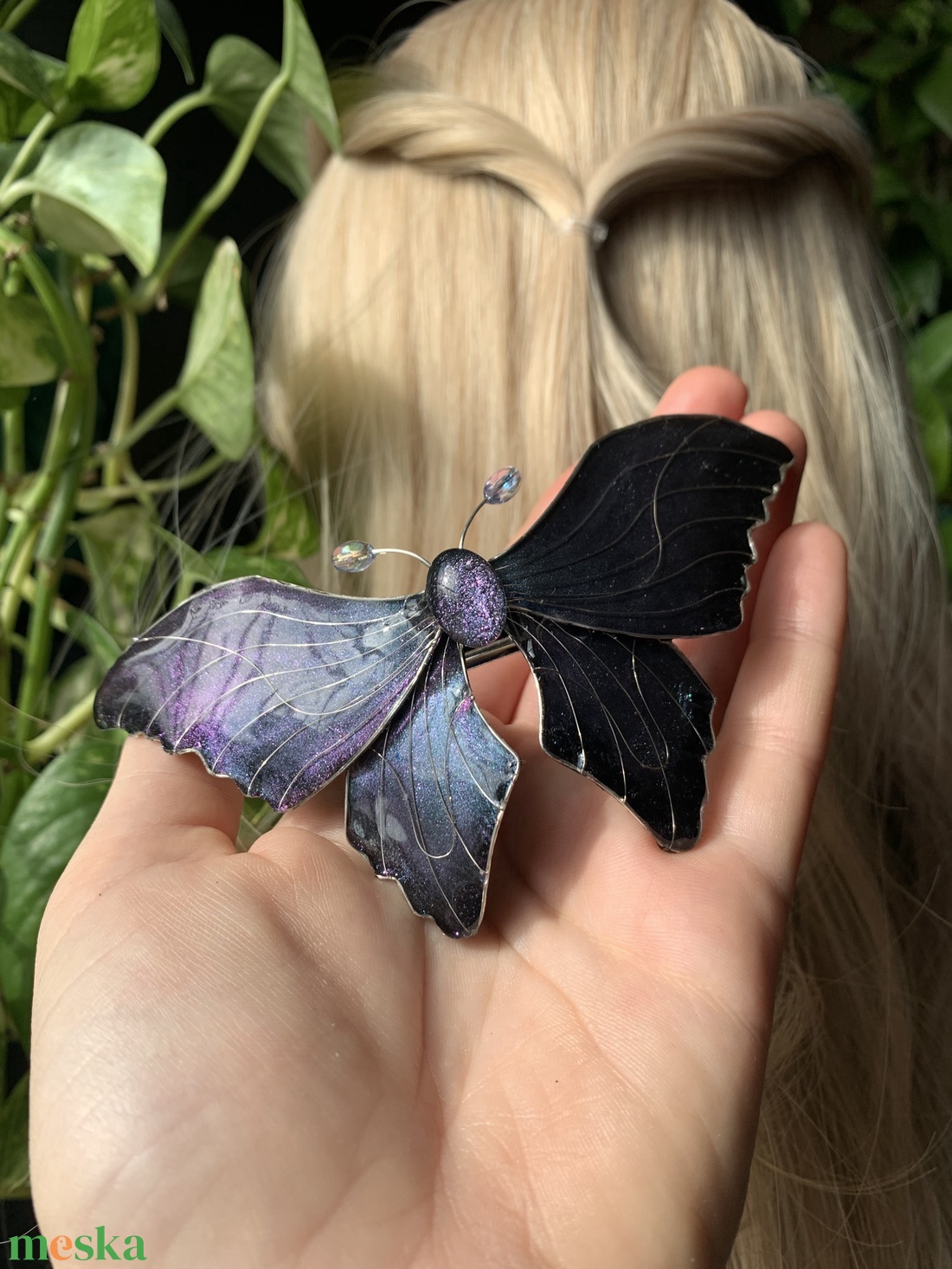 Türkiz-lila pillangós hajcsat - ruha & divat - hajdísz & hajcsat - hajdísz - Meska.hu