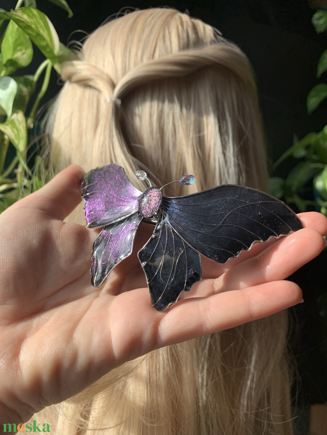 Türkiz-lila pillangós hajcsat - ruha & divat - hajdísz & hajcsat - hajdísz - Meska.hu