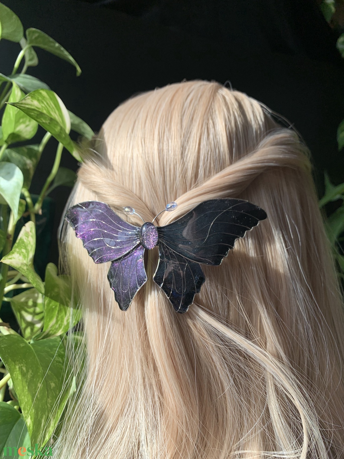 Türkiz-lila pillangós hajcsat - ruha & divat - hajdísz & hajcsat - hajdísz - Meska.hu