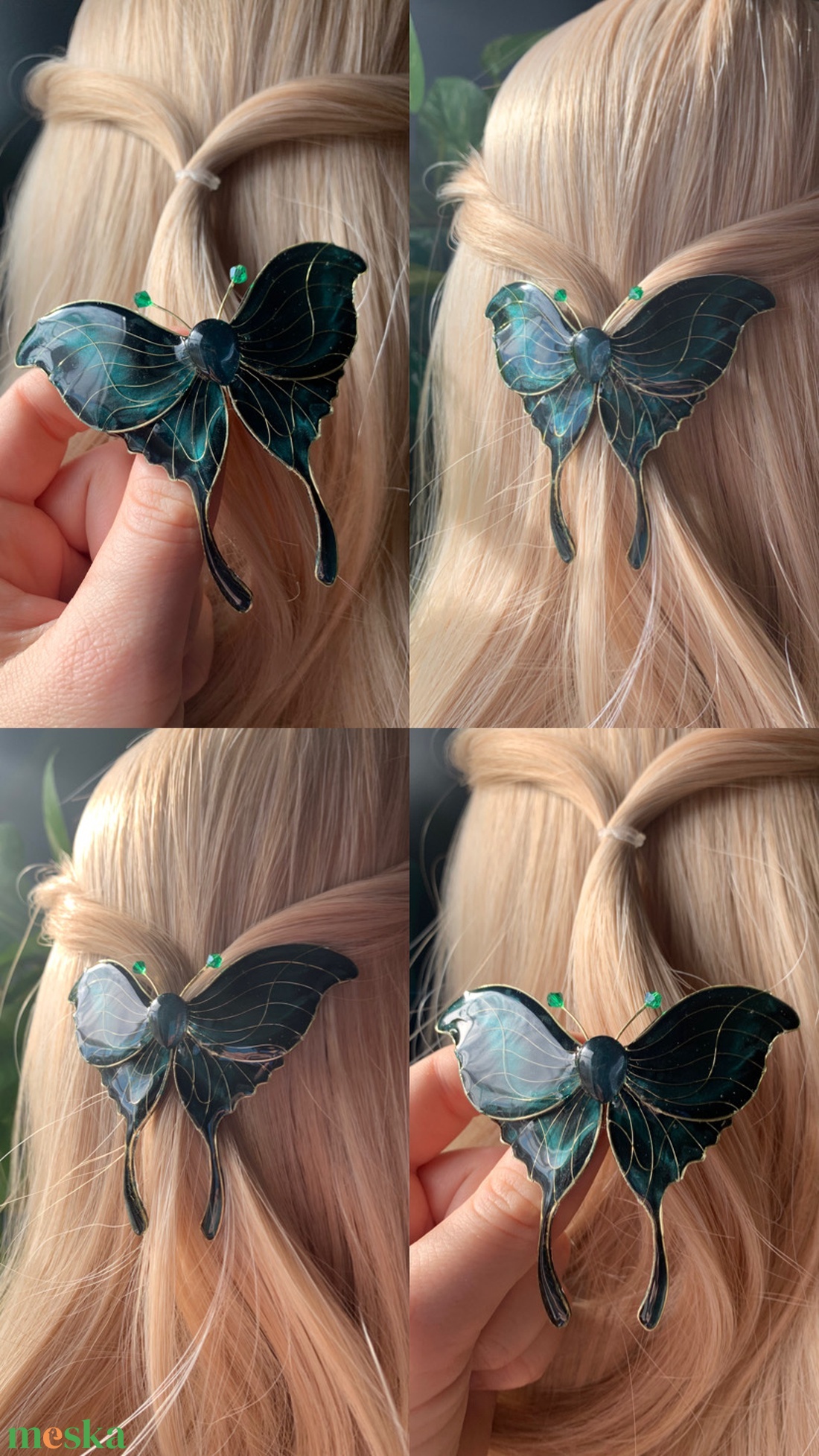 Smaragdzöld holdlepke hajcsat - ruha & divat - hajdísz & hajcsat - hajdísz - Meska.hu