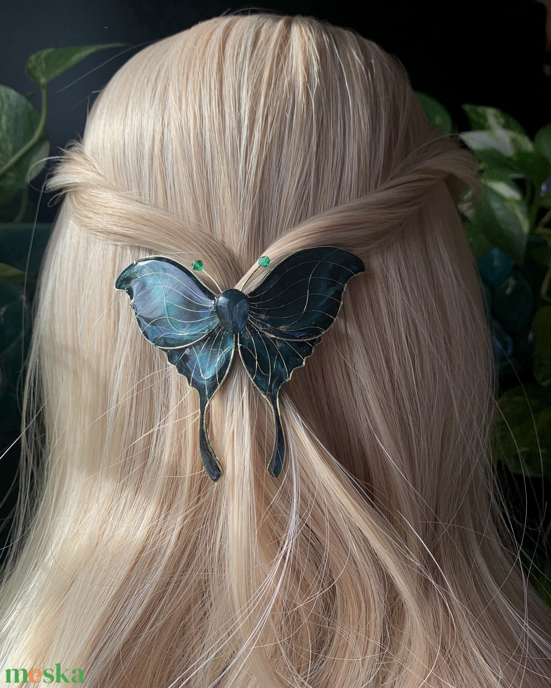 Smaragdzöld holdlepke hajcsat - ruha & divat - hajdísz & hajcsat - hajdísz - Meska.hu
