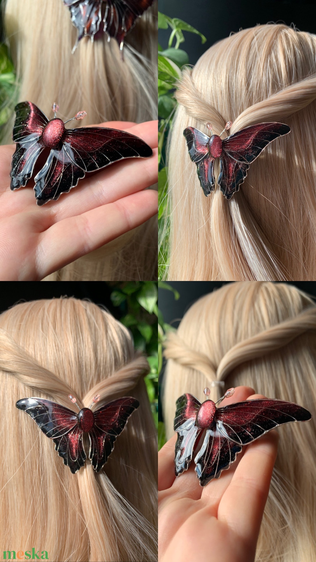 Piros-fekete pillangós hajcsat - ruha & divat - hajdísz & hajcsat - hajdísz - Meska.hu