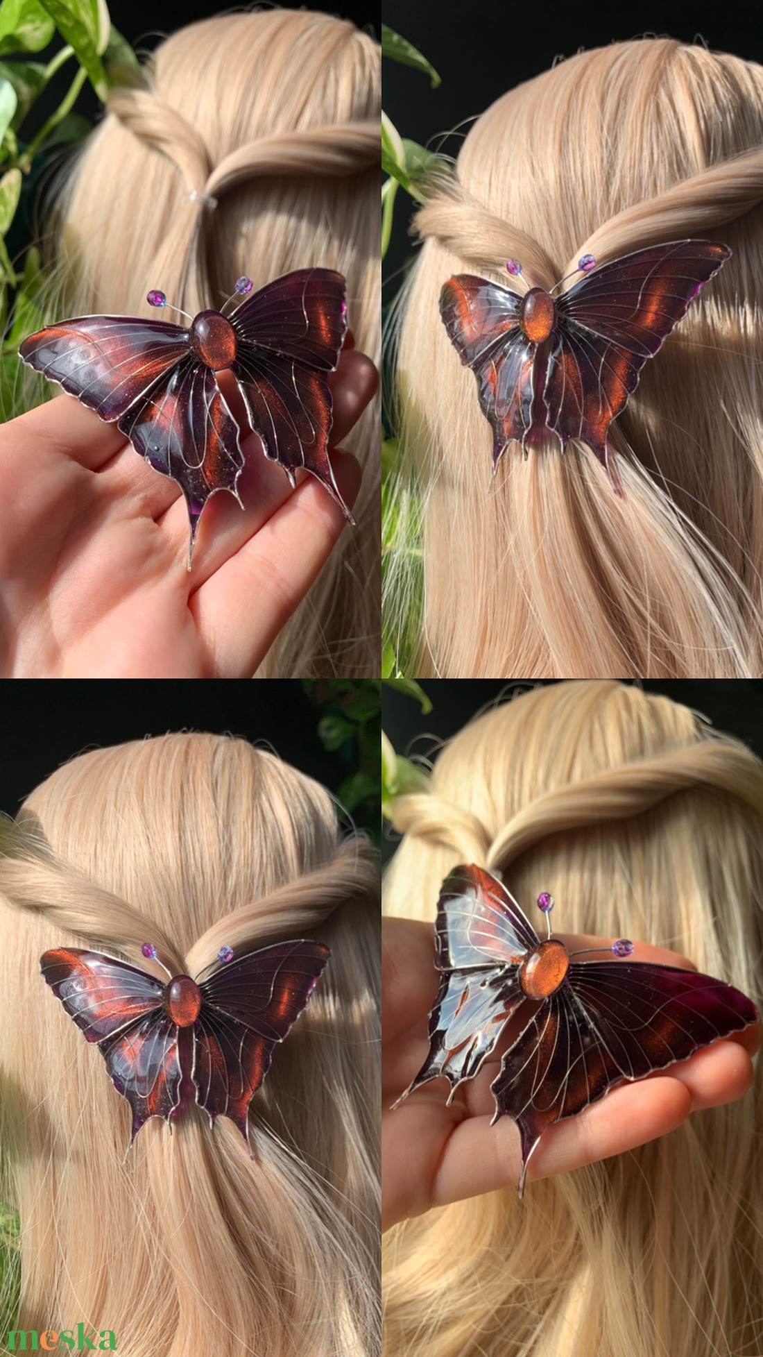 Lila-narancs farkaslepke hajcsat - ruha & divat - hajdísz & hajcsat - hajdísz - Meska.hu