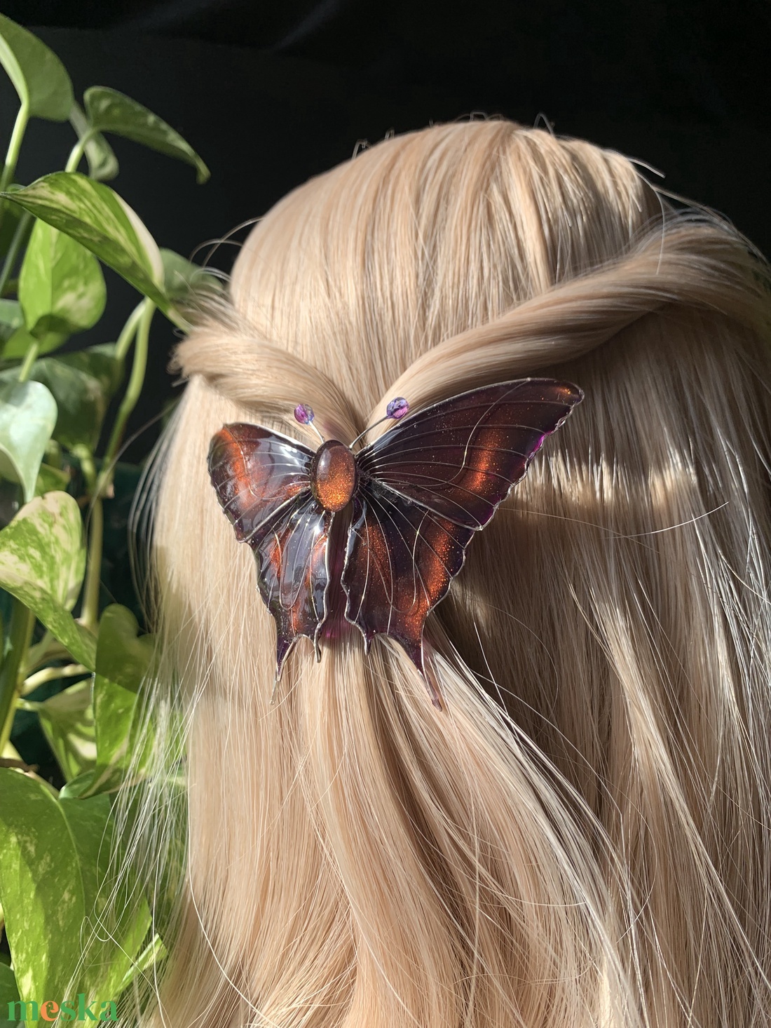 Lila-narancs farkaslepke hajcsat - ruha & divat - hajdísz & hajcsat - hajdísz - Meska.hu