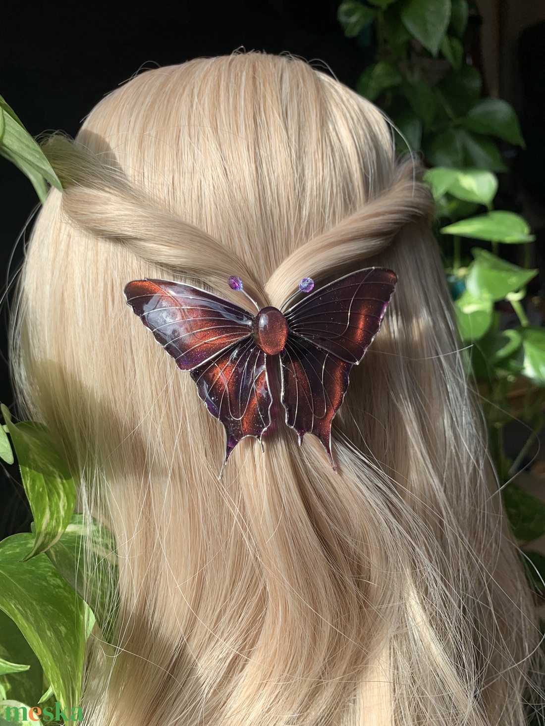 Lila-narancs farkaslepke hajcsat - ruha & divat - hajdísz & hajcsat - hajdísz - Meska.hu
