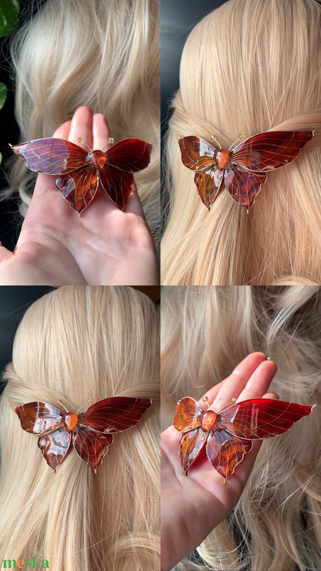 Narancs-burbundy pillangós hajcsat - ruha & divat - hajdísz & hajcsat - hajdísz - Meska.hu