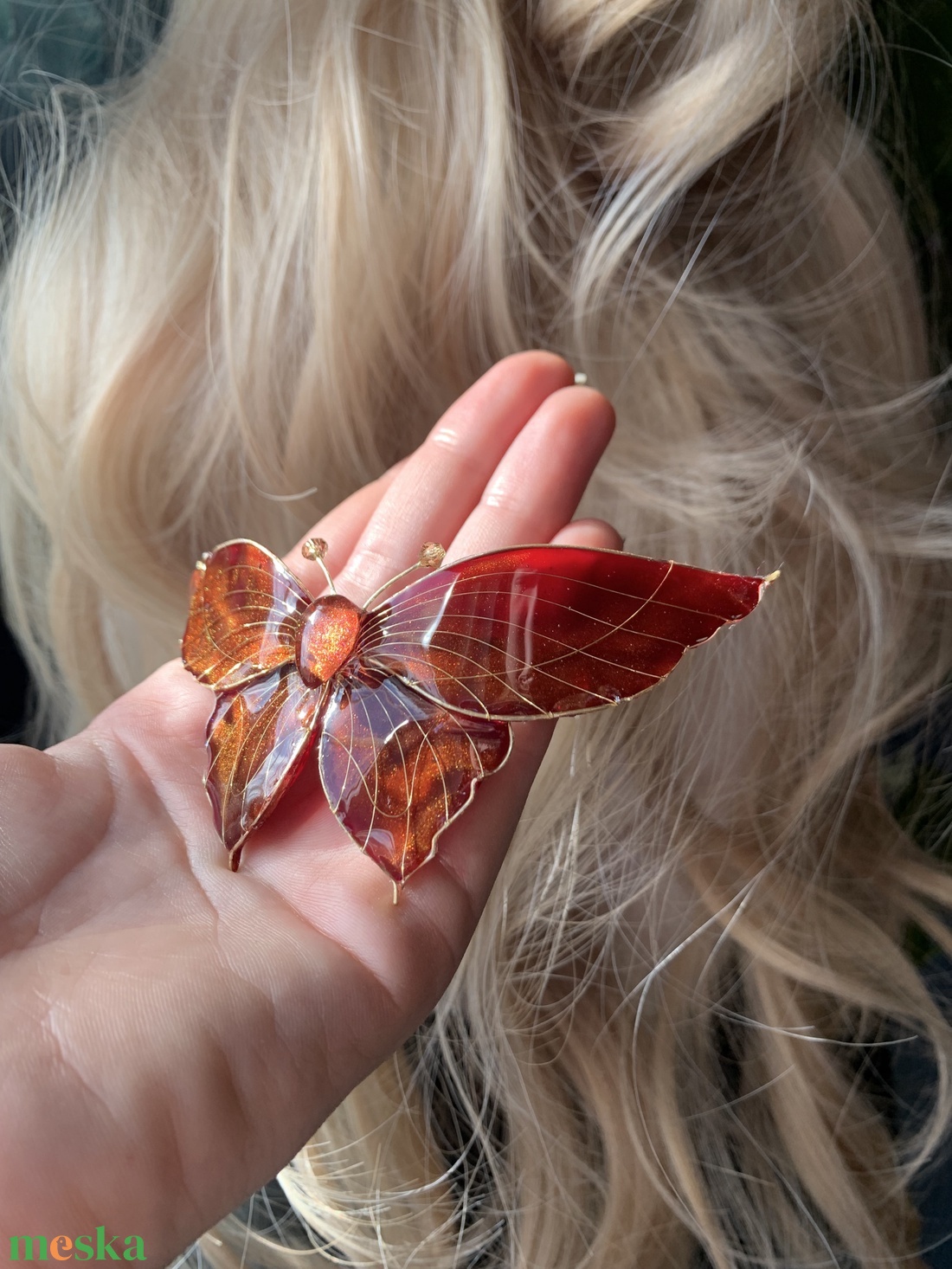 Narancs-burbundy pillangós hajcsat - ruha & divat - hajdísz & hajcsat - hajdísz - Meska.hu