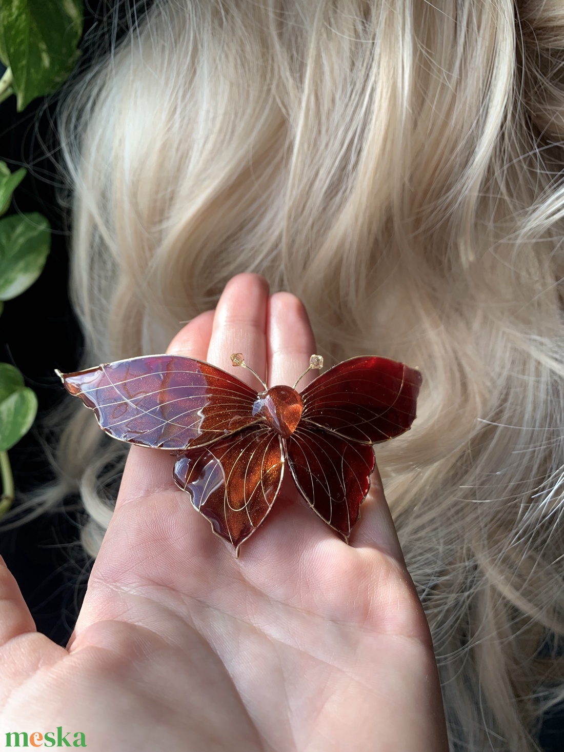 Narancs-burbundy pillangós hajcsat - ruha & divat - hajdísz & hajcsat - hajdísz - Meska.hu