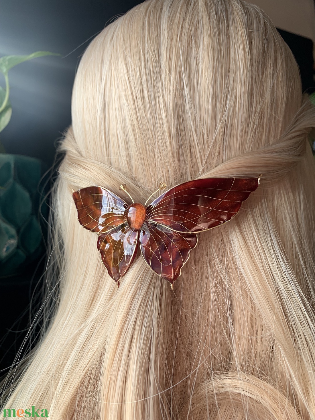Narancs-burbundy pillangós hajcsat - ruha & divat - hajdísz & hajcsat - hajdísz - Meska.hu