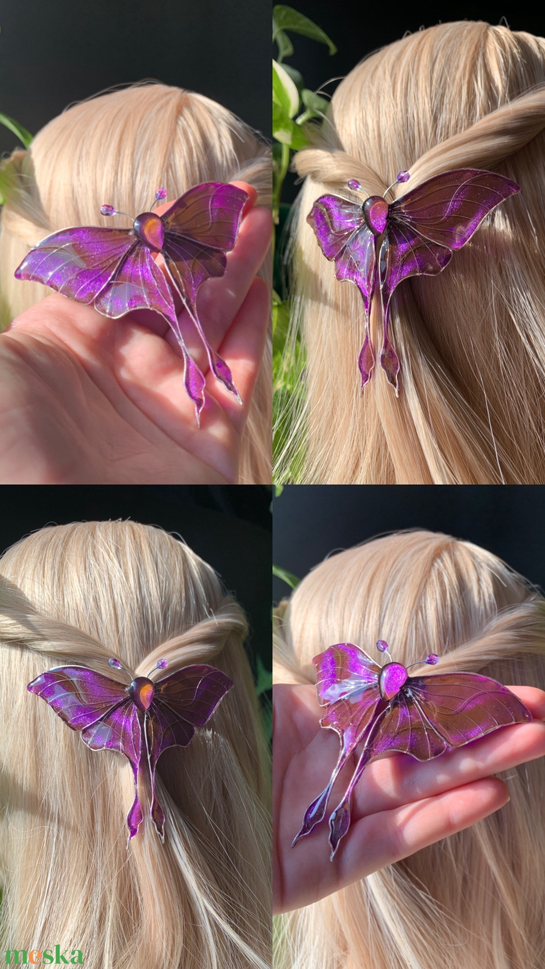 Lila holdlepke hajcsat - ruha & divat - hajdísz & hajcsat - hajdísz - Meska.hu