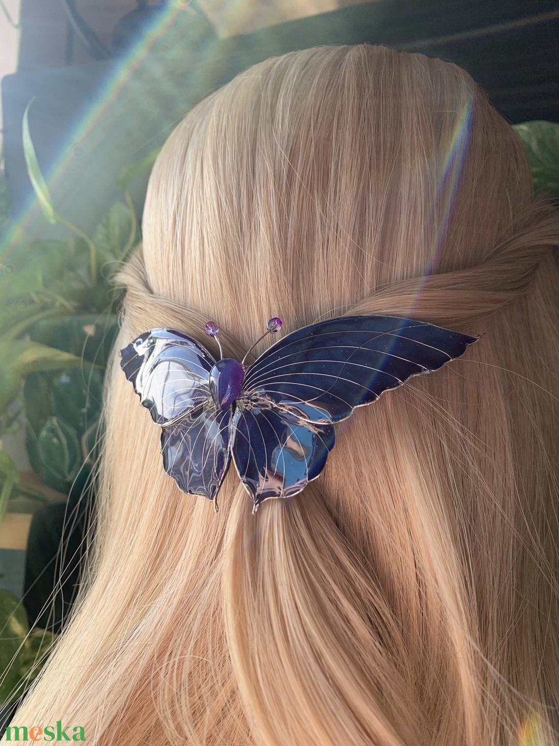 Kék-sötétlila pillangós hajcsat - ruha & divat - hajdísz & hajcsat - hajdísz - Meska.hu