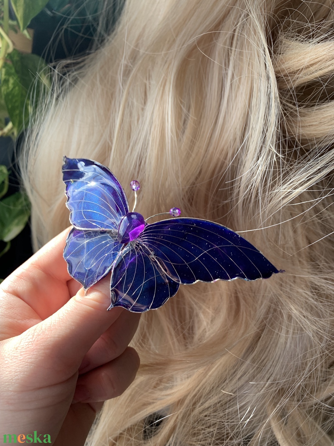 Kék-sötétlila pillangós hajcsat - ruha & divat - hajdísz & hajcsat - hajdísz - Meska.hu