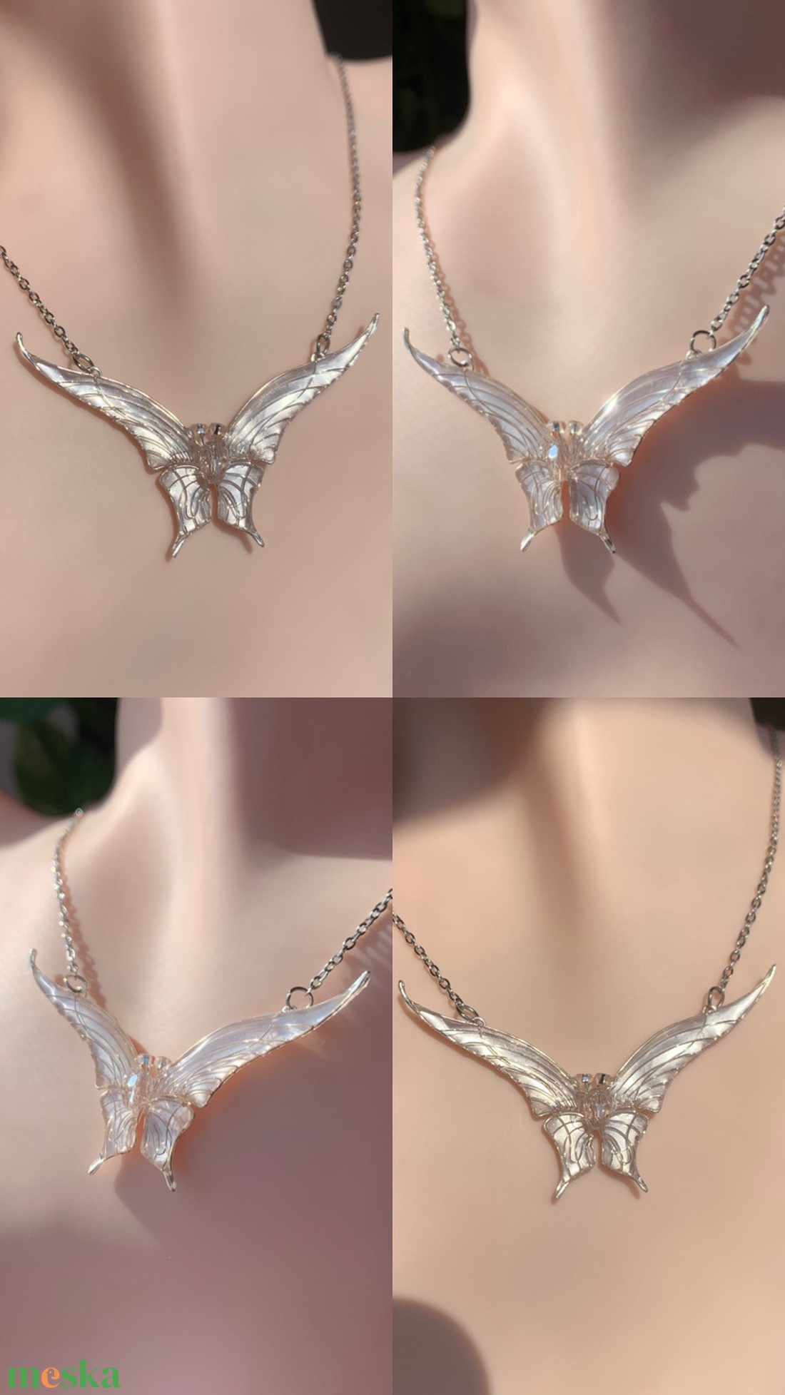 Gyöngyházfehér pillangós nyaklánc - ékszer - nyaklánc - medálos nyaklánc - Meska.hu