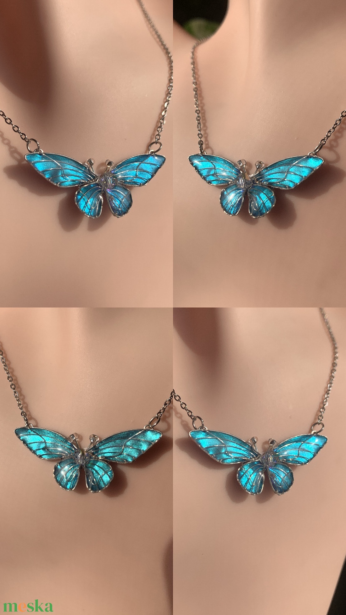 Világoskék pillangós nyaklánc - ékszer - nyaklánc - medálos nyaklánc - Meska.hu