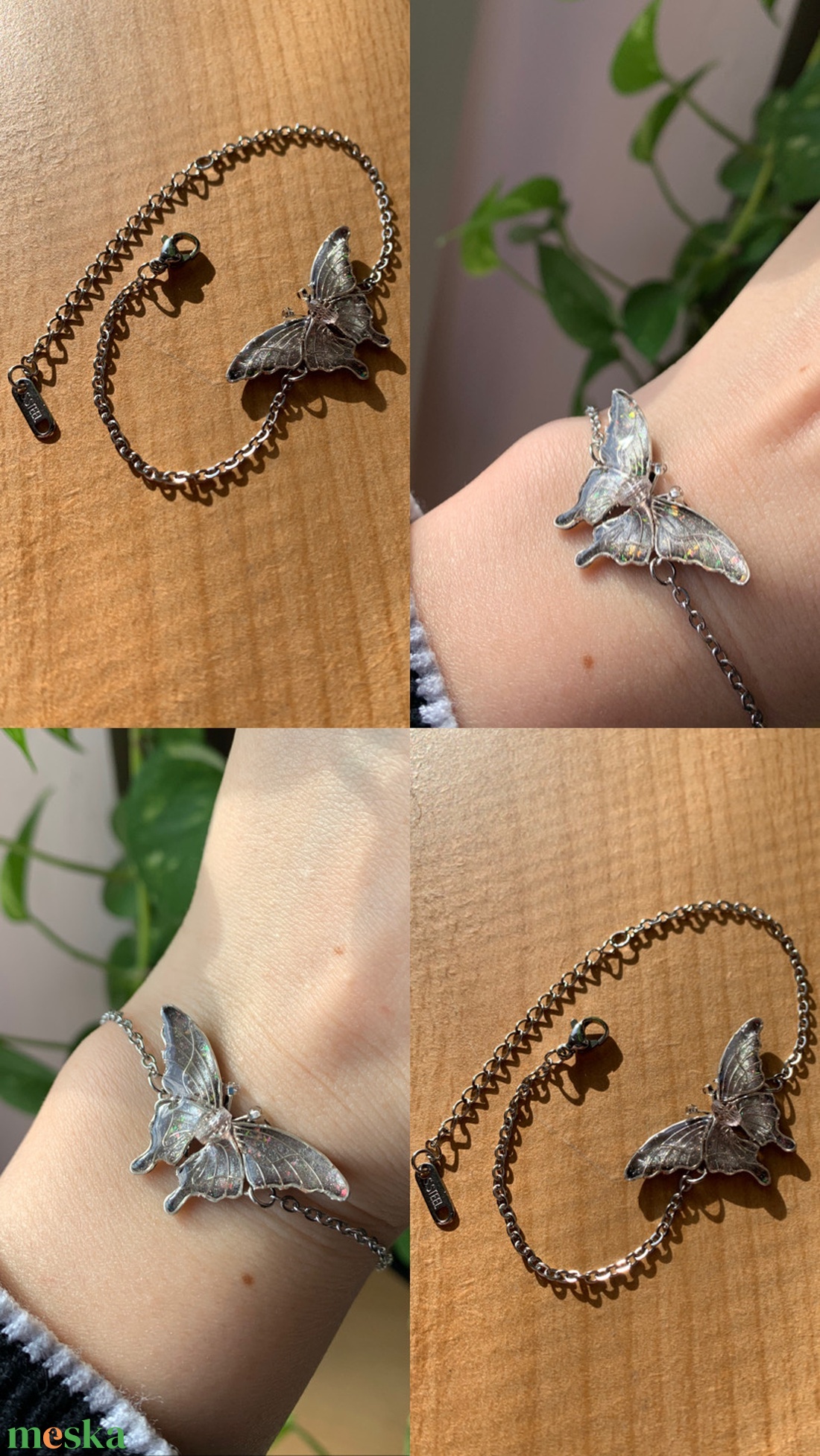 Ezüst pillangós karkötő - ékszer - karkötő - karkötő medállal - Meska.hu