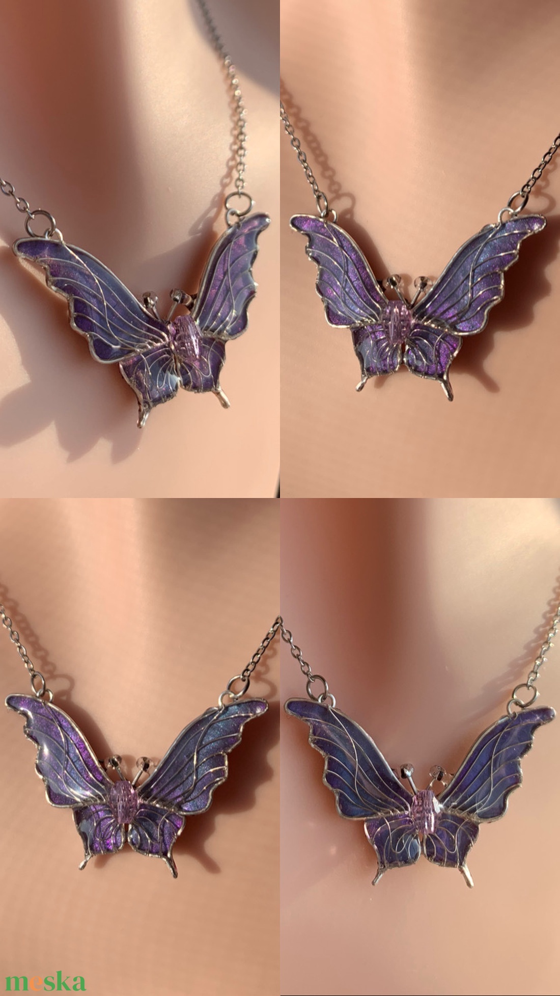 Lila pillangós nyaklánc - ékszer - nyaklánc - medálos nyaklánc - Meska.hu