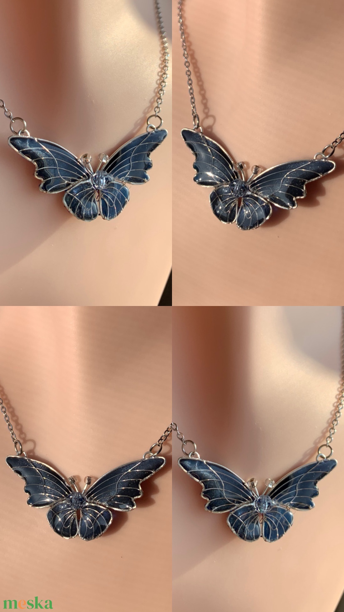 Ködös kék pillangós nyaklánc - ékszer - nyaklánc - medálos nyaklánc - Meska.hu