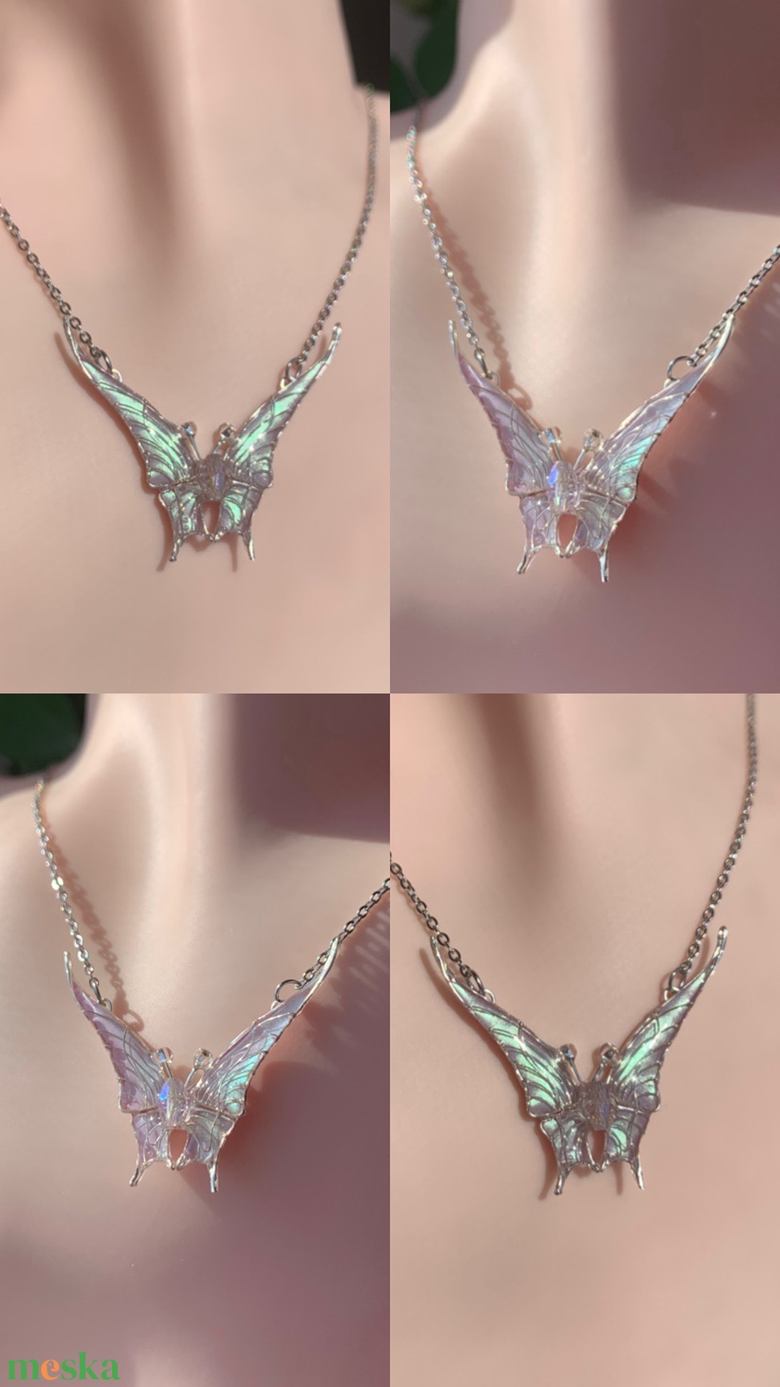 Lilás fehér pillangós nyaklánc - ékszer - nyaklánc - medálos nyaklánc - Meska.hu