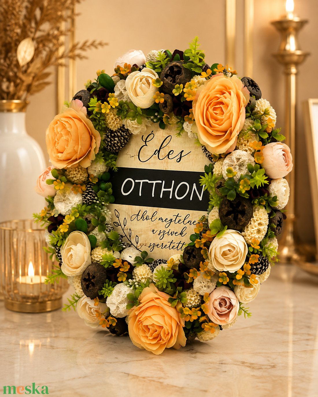 �� Édes Otthon virágos ajtódísz � meleg, őszi hangulatban � - otthon & életmód - dekoráció - ajtó- és ablak dekoráció - ajtódísz & kopogtató - Meska.hu