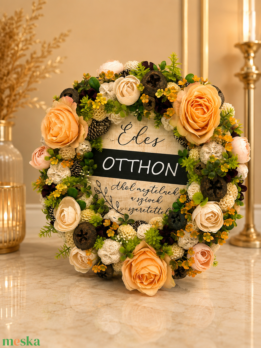 �� Édes Otthon virágos ajtódísz � meleg, őszi hangulatban � - otthon & életmód - dekoráció - ajtó- és ablak dekoráció - ajtódísz & kopogtató - Meska.hu