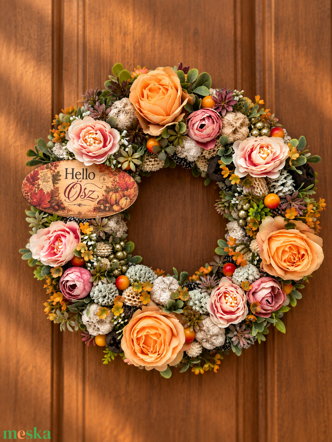 Hello Ősz! Romantikus virágos ajtódísz (25cm) - otthon & életmód - dekoráció - ajtó- és ablak dekoráció - ajtódísz & kopogtató - Meska.hu