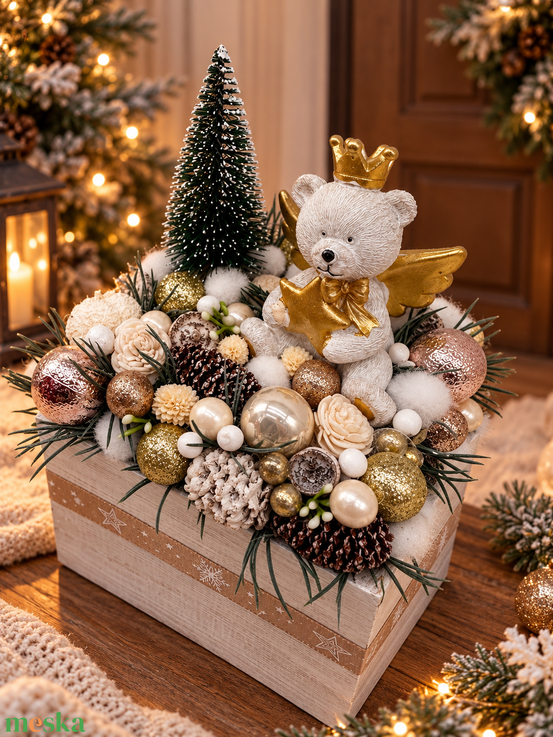 Cuki maci karácsonyi dobozos dísz - karácsony - adventi díszek - adventi asztaldísz - Meska.hu
