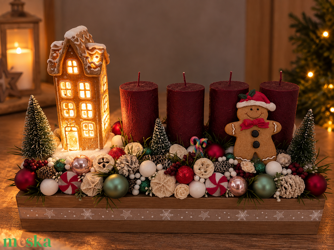 Mézaskalács karácsony - világító házikós adventi - karácsony - adventi díszek - adventi asztaldísz - Meska.hu