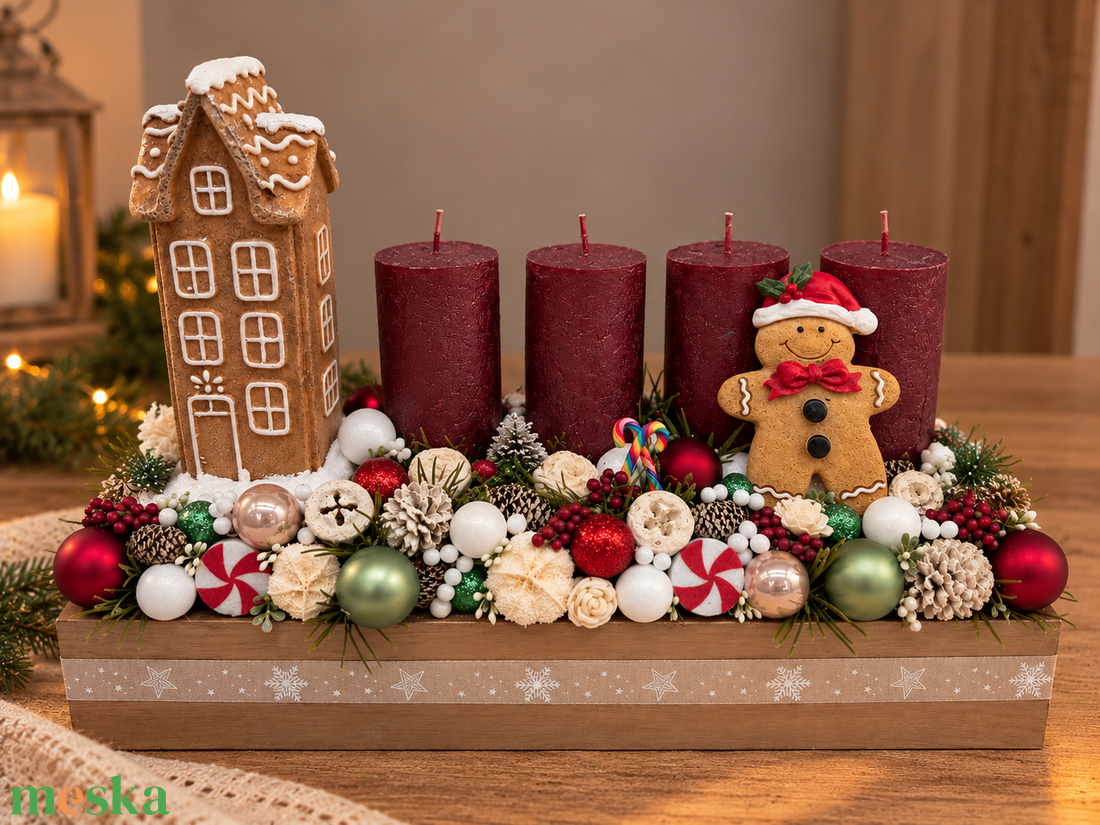 Mézaskalács karácsony - világító házikós adventi - karácsony - adventi díszek - adventi asztaldísz - Meska.hu
