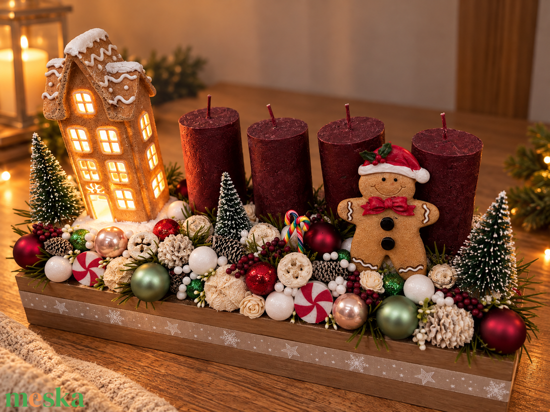 Mézaskalács karácsony - világító házikós adventi - karácsony - adventi díszek - adventi asztaldísz - Meska.hu