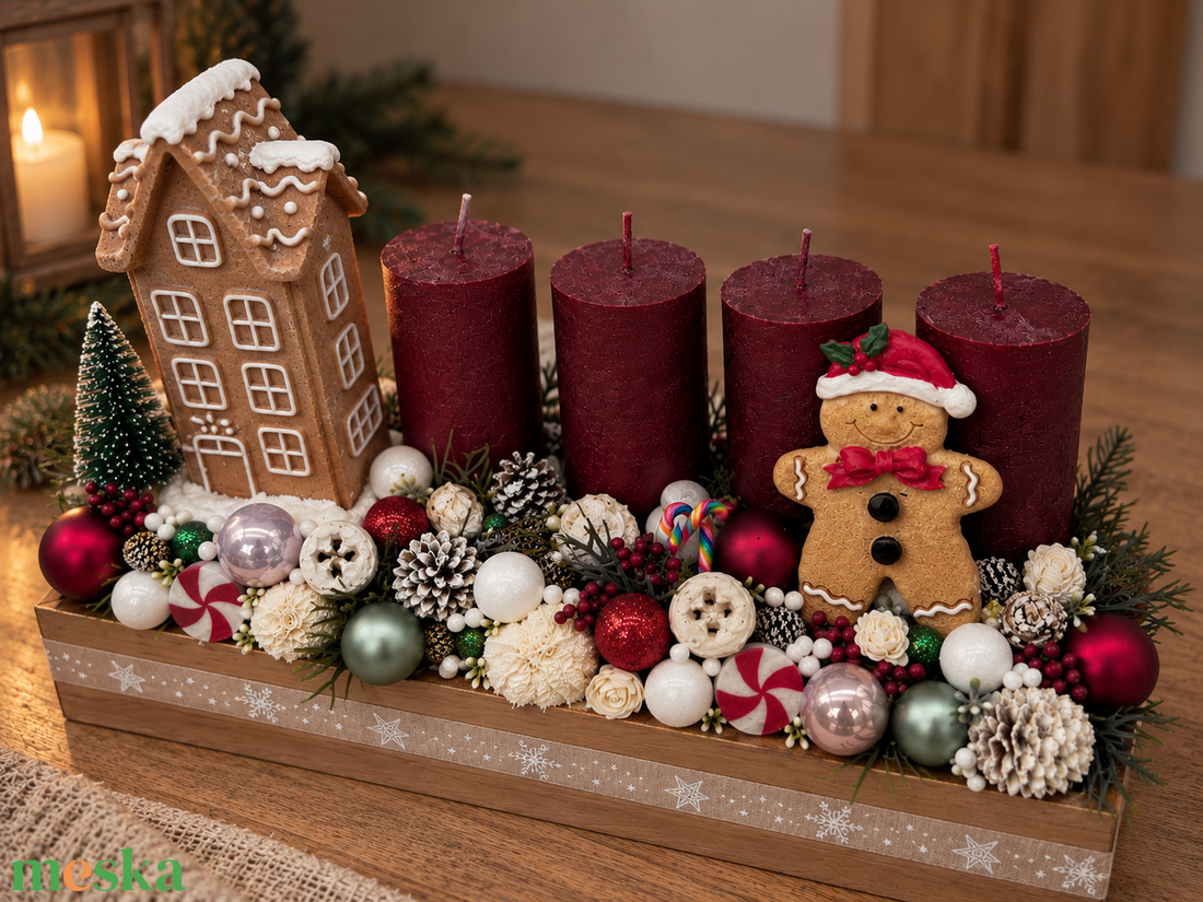 Mézaskalács karácsony - világító házikós adventi - karácsony - adventi díszek - adventi asztaldísz - Meska.hu