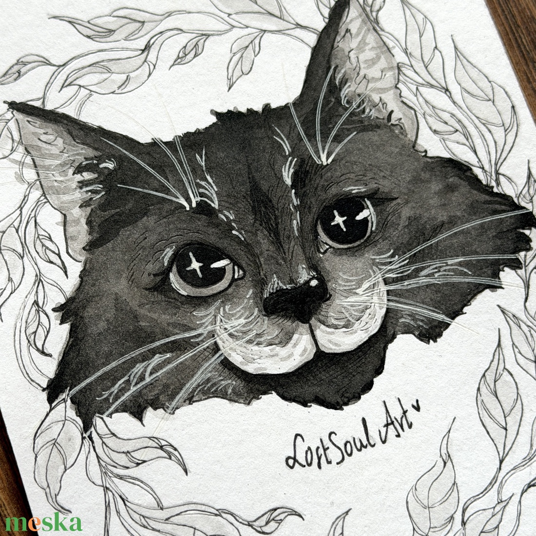 Eredeti, kézzel készült illusztráció - 2025 inktober - Bajszos cica - művészet - grafika & illusztráció - tus - Meska.hu
