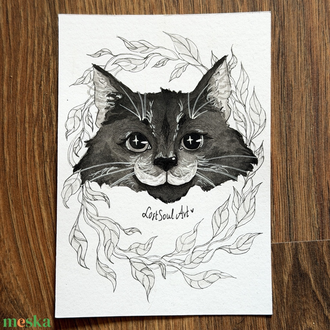 Eredeti, kézzel készült illusztráció - 2025 inktober - Bajszos cica - művészet - grafika & illusztráció - tus - Meska.hu