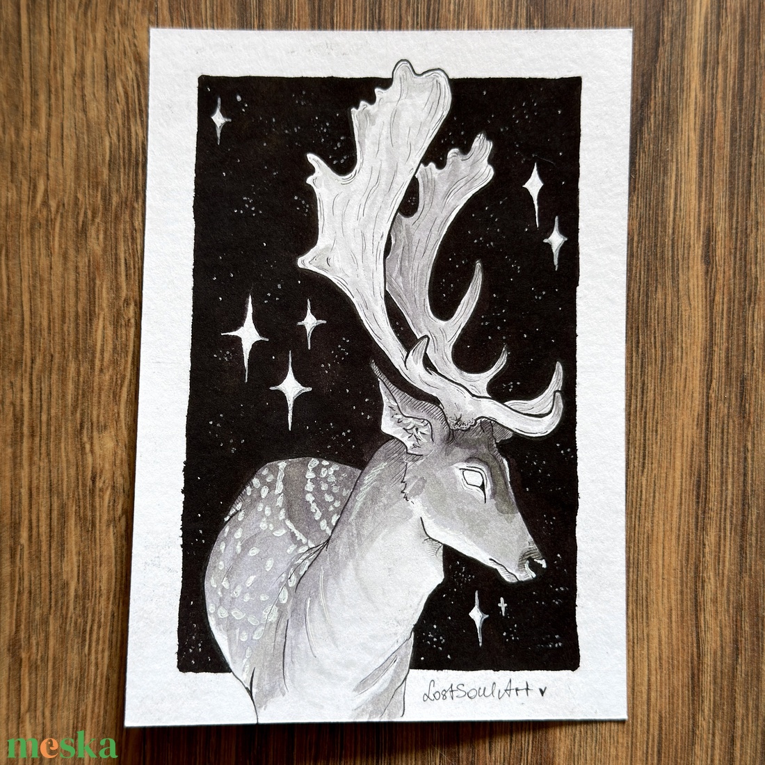 Eredeti, kézzel készült illusztráció - 2025 inktober - Dámszarvas - művészet - grafika & illusztráció - tus - Meska.hu